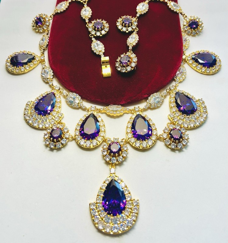 Important Signed Ciner Faux Amethyst Teardrops Necklace-Rare Big Opulent Design