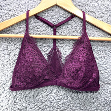 Victoria Secret Body By Victoria Bralette Bra M Burgundy Lace Wireless Racerback