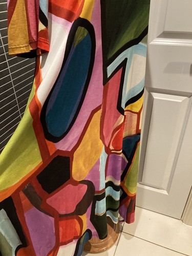 Ralston Midi Dress Size L Pockets Stretchy Lagenlook Art Black/Bright colours - Picture 5 of 17