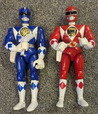 1993 Bandai Mighty Morphin Power Rangers 8” Red & Blue Ranger with Gun