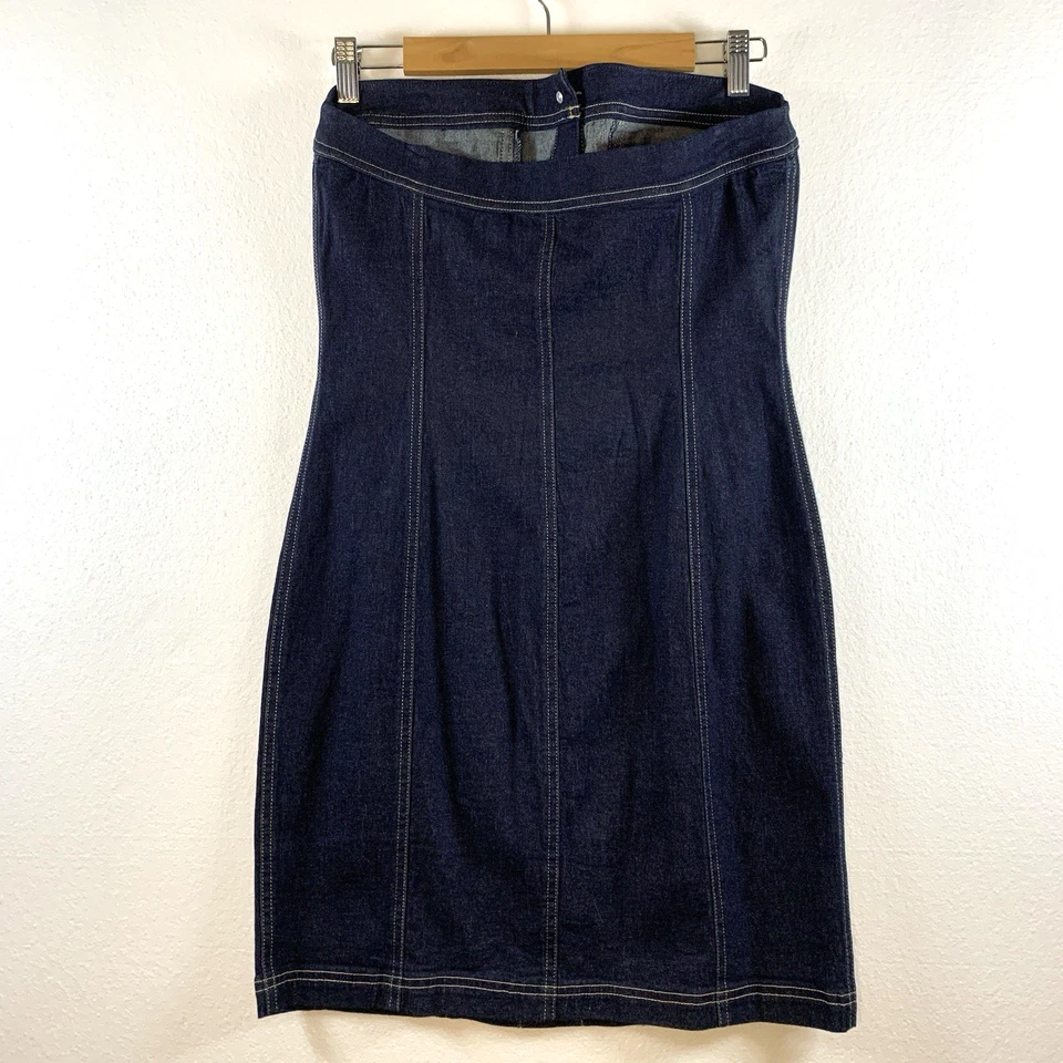 Vestido Moda International Mujer Y2K 00s Denim Bustier Talla 8 Bolsillos con Botones Oscuro Foto 2 de 4