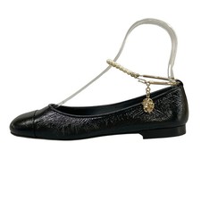 CHANEL G38986 Black Patent Leather Women's Shoes Gold hardware