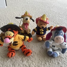 Fireman Eeyore, Pooh, Tigger Pluto Plush NWT Rare Disney Set Of 4 Complete