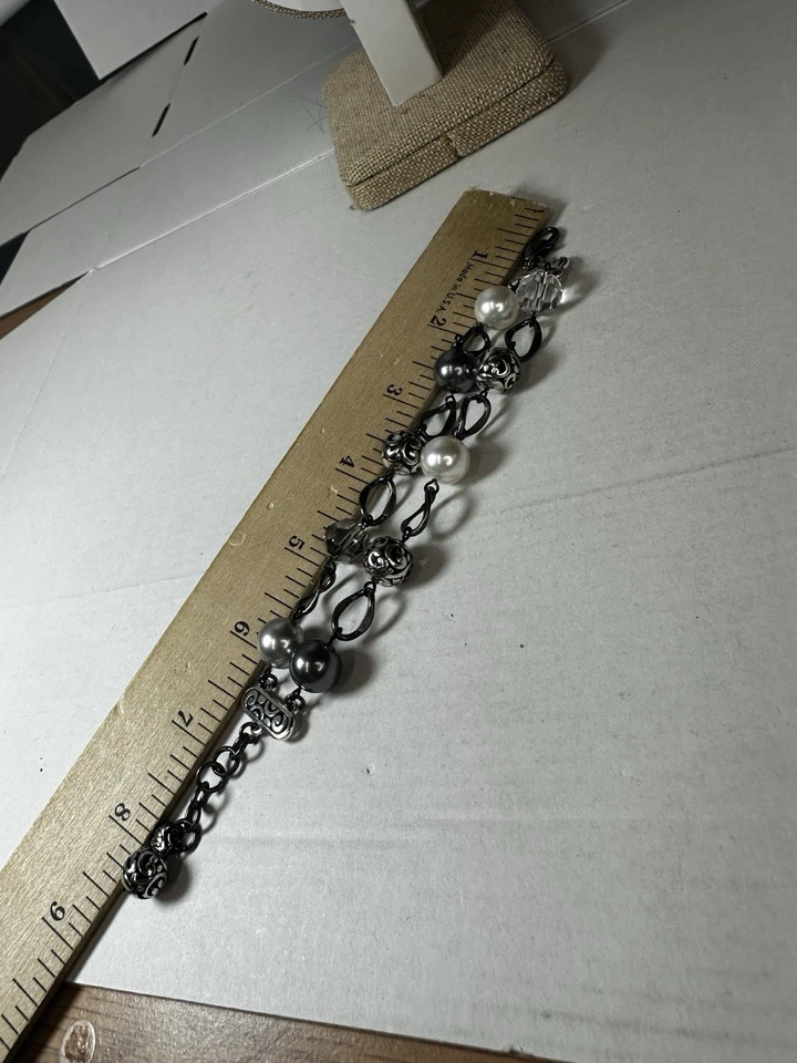 Brighton Chain Double Strand Gray Simulated Pearl Beaded up to 8 in - Image 4 of 4