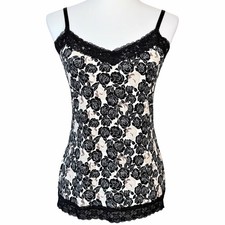 Vintage Y2K Cami Top Womens Medium Lace Trim Floral Fairy Whimsigoth Tank Black
