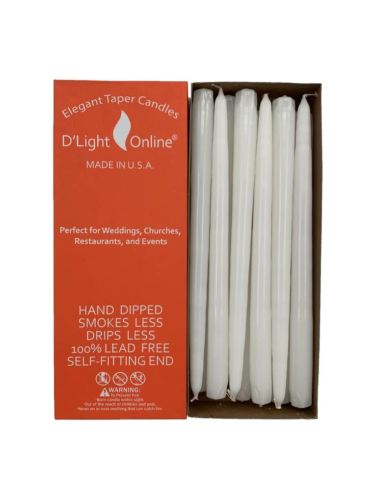 White Taper Candles 10 Inch Hand-Dipped Dripless Smokeless B