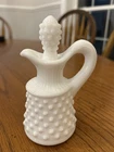 Hobnail Milk Glass Oil Vinegar Cruet Pitcher Pour Bottle w/Stopper Vintage