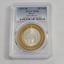  1993 Mo 50 Nuevos Pesos PCGS  MS 66 Ninos Heroes Mexican Mint Coin # (308)