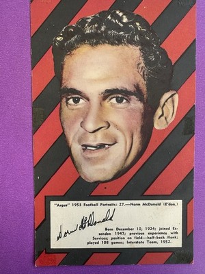 1953 Argus VFL Portrait #27 Norm McDonald , Essendon .