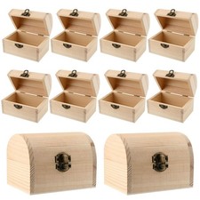 10 Pack Unfinished Wood Wood Treasure Chest with Hinged Lid Small Treasure fo...