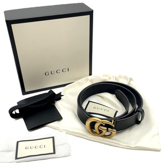 Cintura Gucci Double GG Marmont originale in pelle nera 41456 con scatola borsa DD060031