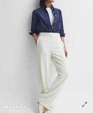 Reiss Elasticated Waist Wide Leg Trousers in Cream Size 2 R