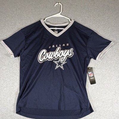 NFL Team Apparel Dallas Cowboys NFL Girls Mesh V-Neck Shirt Blue Gray L