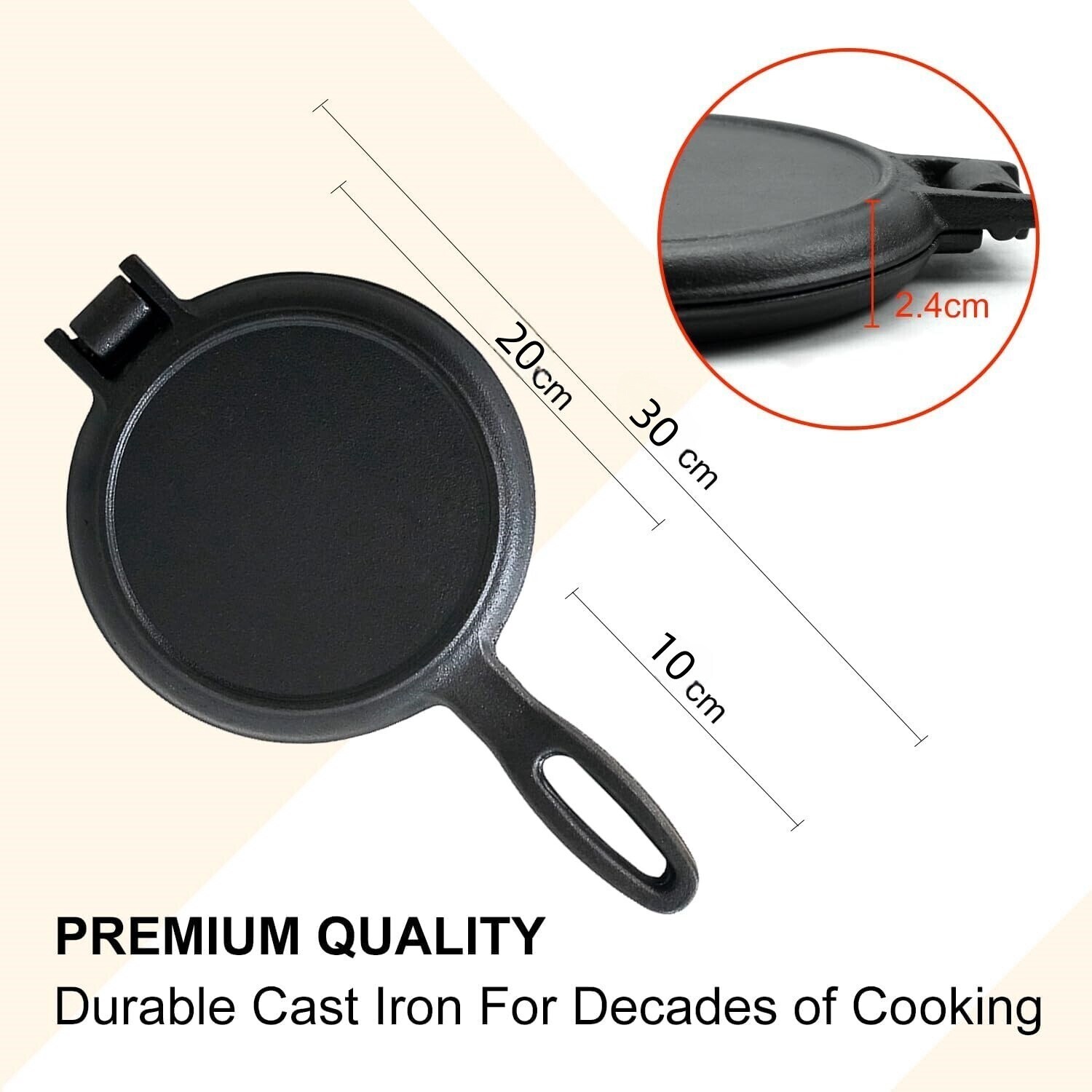 7" Cast Iron Waffle Cookware 2Pc Hinged Non Electric Waffle Pan Stovetop Fast US