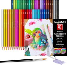 Watercolor Pencils 50 Colors Blendable Wet or Dry Ideal for Coloring Books