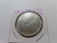 A120 German Weimar 1929-G Silver 5 Reichsmarks Lessing AU