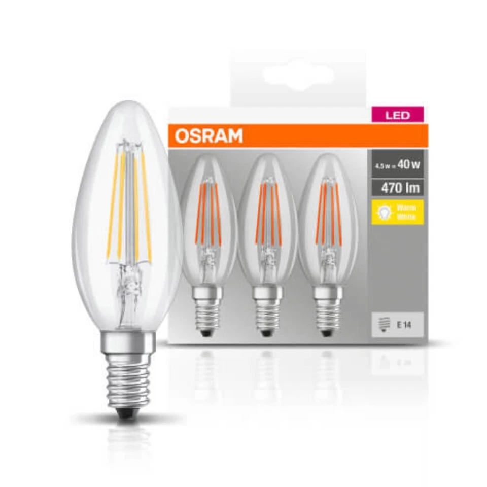 3 X Osram LED Filamento Lampadina Pere Candele Gocce E14/E27 Caldo Neutrale - Immagine 3 di 4