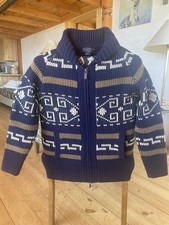 PENDLETON Aztec Southwestern Sweater 100 Lambs Wool Blue Zip Up - MEN'S MEDIUM