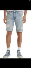 MENS Levi's 412 Slim Shorts Distressed Rolled-hem Light Blue Jean Shorts Size 32