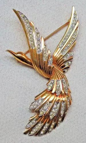 Vintage Book Huge Peacock Bird Brooch MARCEL BOUCHER 7121p Signed 290k