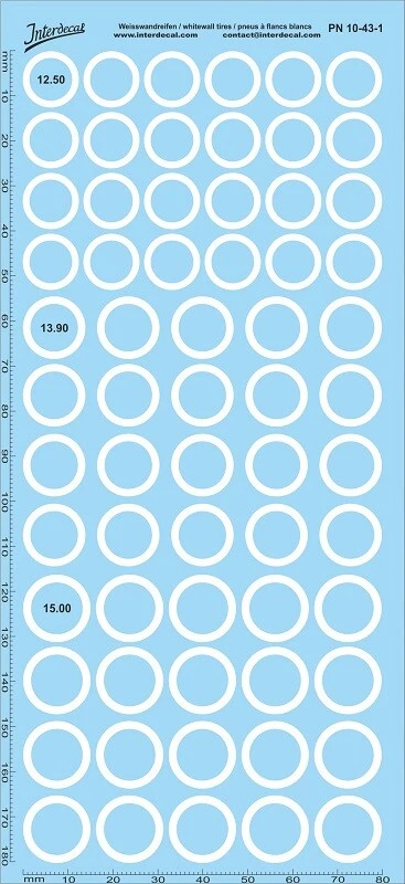 Pneus à flancs blancs 1/43 Décalcomanies 160x70mm INTERDECAL