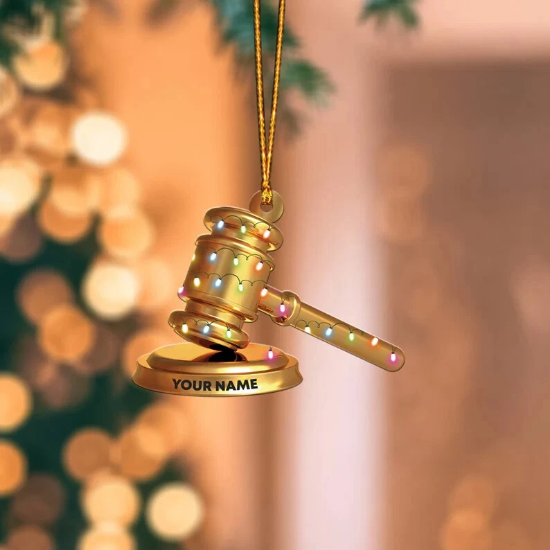Golden Judge Gavel Christmas Ornament, Christmas Tree Decor