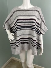 Women's Ann Taylor LOFT Gray Striped Poncho Sweater Poncho Sz Medium