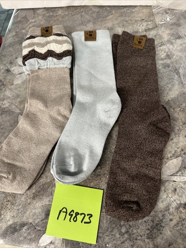 3 Pair New Bearpaw Ladies Bamboo Blend Crew Socks Blue Brown Ruffle Sz 5-10 - Picture 10 of 12