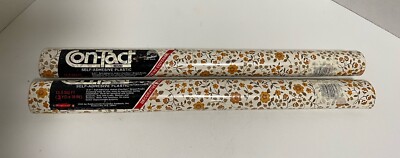 Vtg 2 rolls Blossom Con-Tact Brown Orange 9793 Contact Paper Shelf Liner - 1985