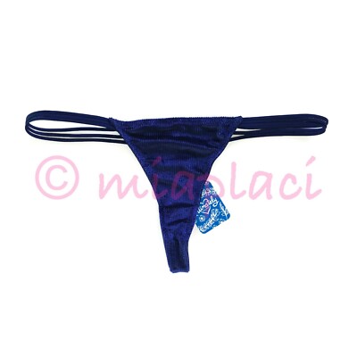 NWT Free People Magic Hour Ribbed Velvet Strappy Thong Panty Sapphire Blue