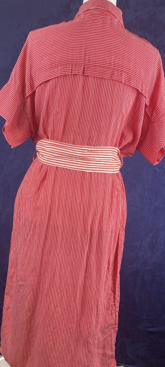 mango red and white striped dress Striped gathered dress - Women