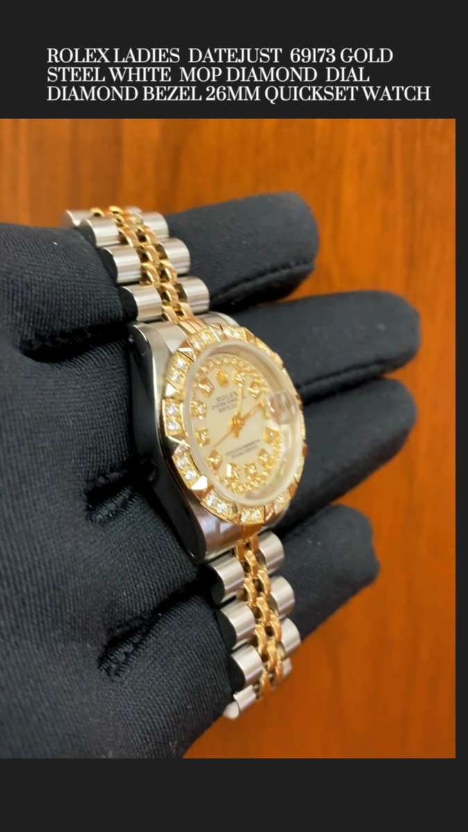 Rolex Ladies Datejust 18KY & SS White MOP Dial Diamond Bezel Watch