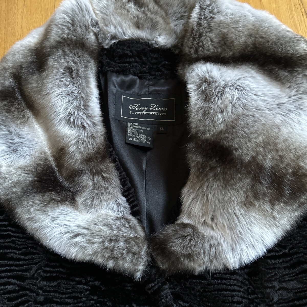 Terry Lewis Classic Luxuries Womens XS Black Grey Faux Fur Terry Lewis Classic Luxuries Womens XS Black Grey Faux Fur