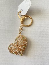 Golden 3D Heart-Shaped Keychain Bling Rhinestone Purse Charm Valentine Gift