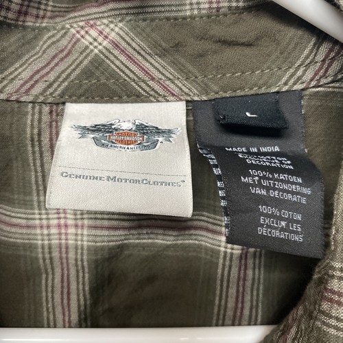 Camisa Harley Davidson L para mujer verde a cuadros de algodón a presión logotipo bordado - Imagen 6 de 10