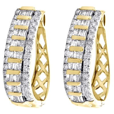 JFL 10K Gelbgold Diamant Baguette Oval Creolen mit Klappverschluss 1.50 ct - Bild 1 von 4