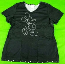 Disney black polka dot mickey mouse women's 2 pocket scrub top size M
