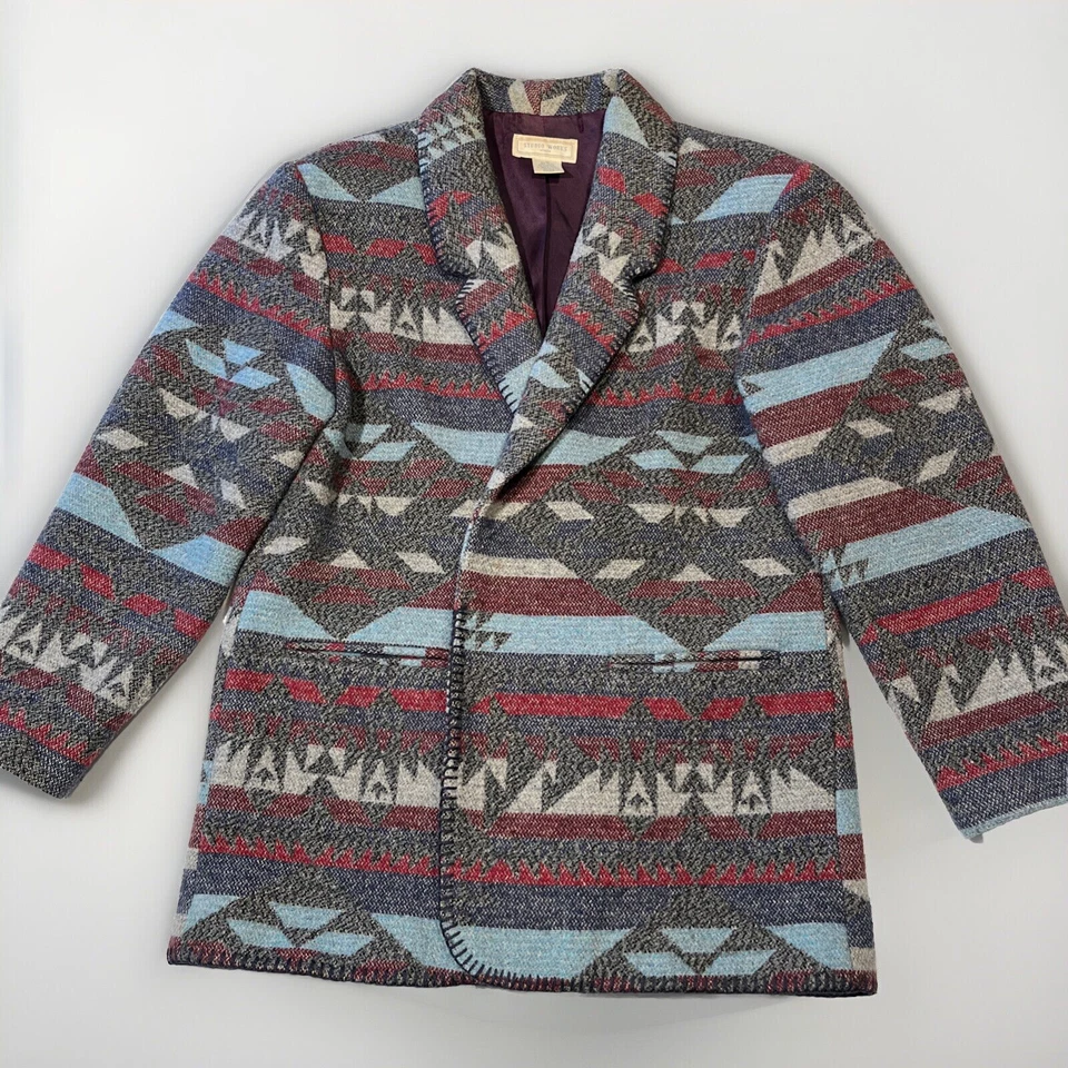 VTG Women Southwest Jacket Aztec Navajo Tapestry Blanket Blazer Tribal MEDIUM - Image 3 of 4