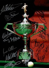 World Champions Trophy Photo Signed by 21 Snooker Players in Person + Dealer COA