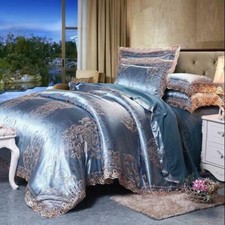4Pcs King Luxury Bedding Sets Silk Satins Jacquard Duvet Cover Queen 18 Colors