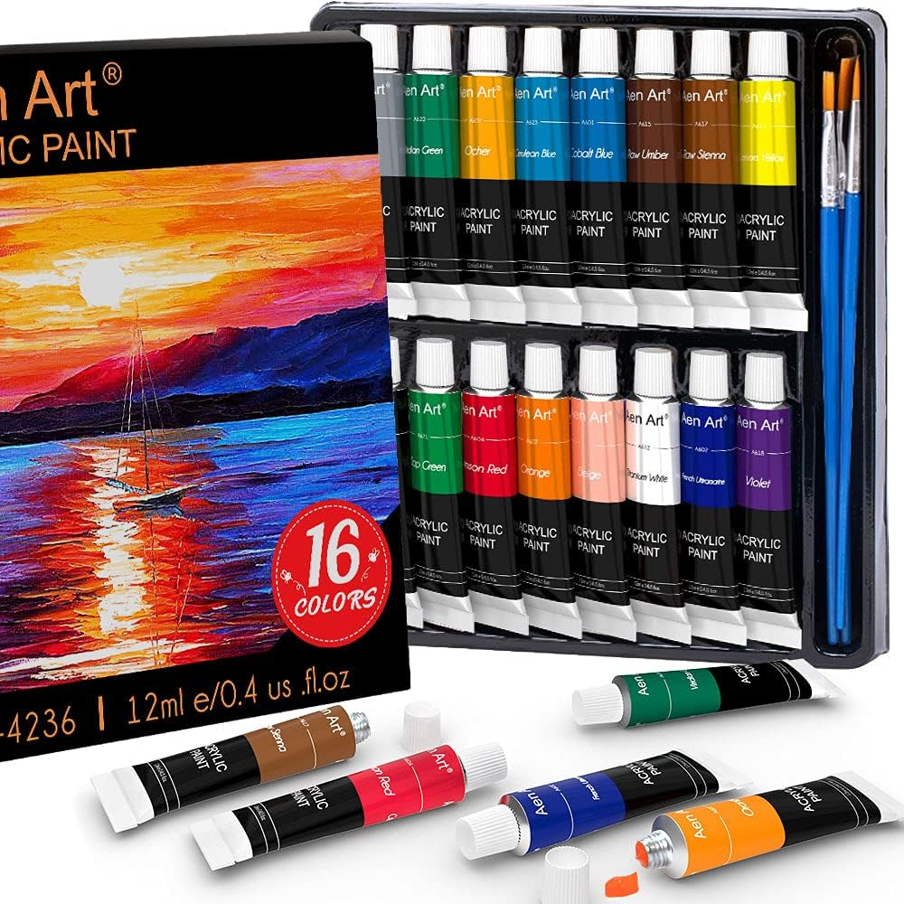 Acrylic Paint Set for Pumpkin Painting, 16 Colors Painting Supplies for Canvas W