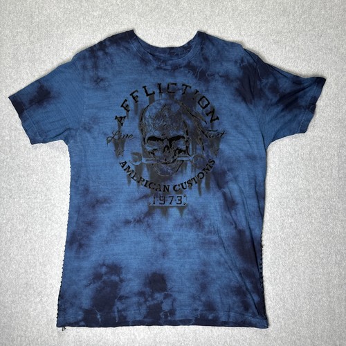 Affliction American Customs Men’s T Shirt Blue Skull Two-sided Size 2XL XXL
