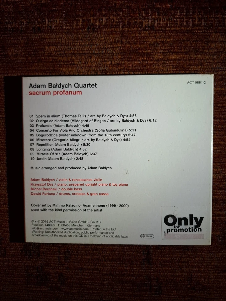 Adam Baldych Quartet - Sacrum Profanum ( German ACT Label CD 2019 ) Jazz - Image 2 of 4