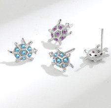 925 Sterling Silver Micro Pave Cz Turtle Stud Post Earrings Women Girl XJ3