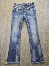 Miss Me Jeans Womens 27 Blue Denim Bootcut Low Rise Embellished Retro 27x30.5