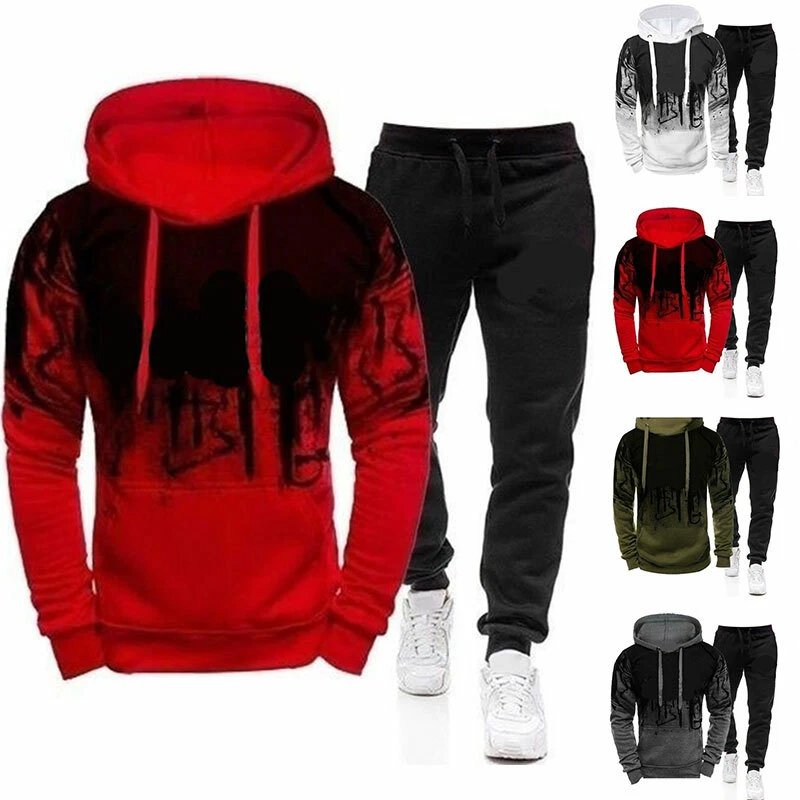 2Pcs Mens Suit Hoodies Tracksuit Set Sweatshirt Pants Bottoms Jogging Sport Set