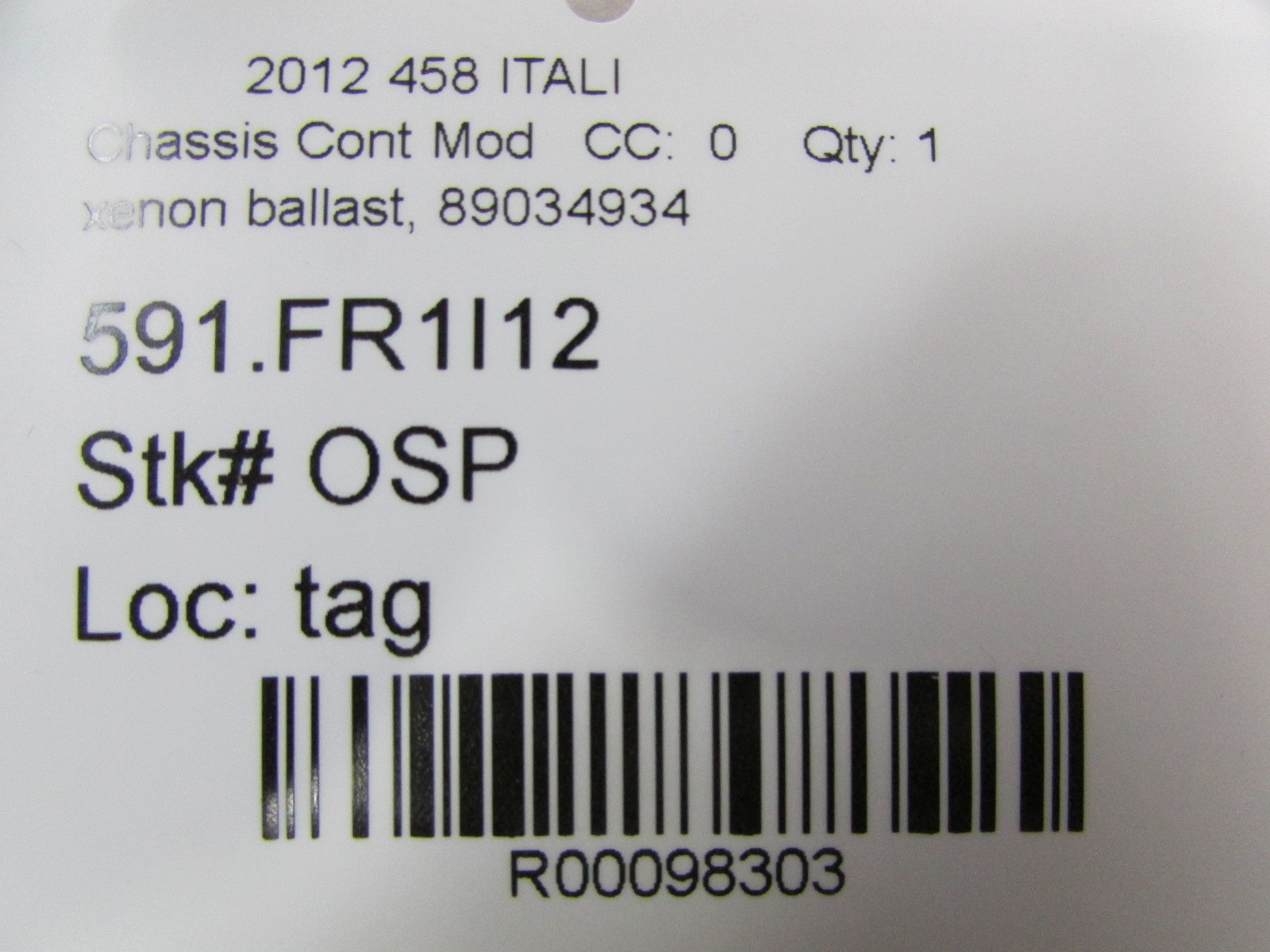 Ferrari 458 Italia, Xenon Ballast ECU, Used, P/N 89034934