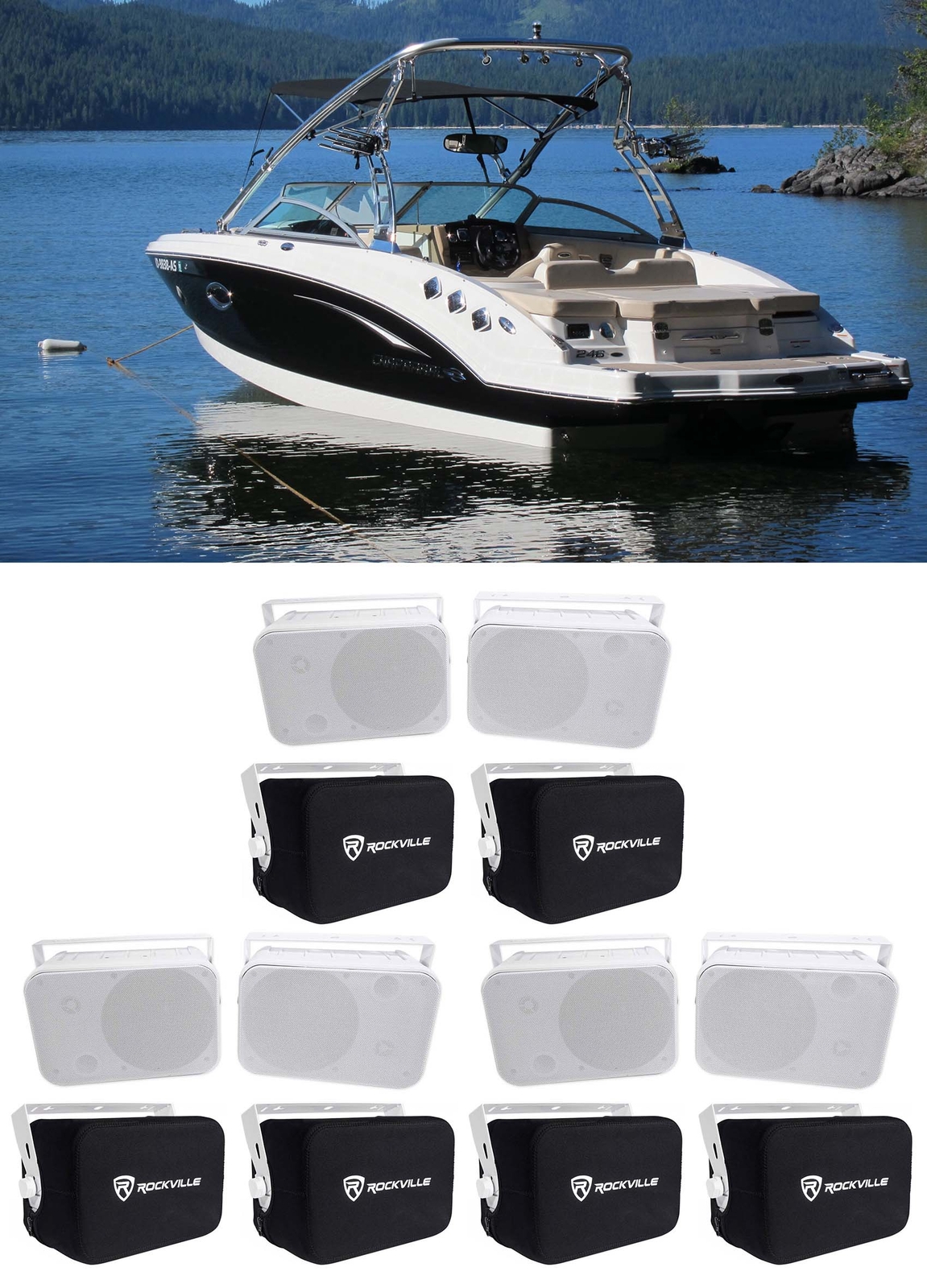 6 Колонки Rockville HP65S-8 65 Marine Box Поворотные кронштейныЧехлы для лодок