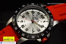 Invicta Men's Pro Diver STRATUS 45mm SILVER/BLACK Dial Red Silicone Band Watch