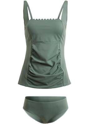 2-tlg Set Bandeau Tankini Gr. 40 Oliv Badeanzug Bademode Schwimmanzug Neu*